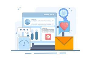Email Analysis Concept, Software for email marketing campaigns, Email campaign analysis, Newsletter marketing. illustration on background. vector