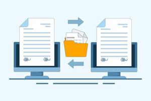 Document Collaboration concept, teamwork, online file exchange. Paper document file that regulates office contracts. illustration for banner, website, landing page, flyer. vector
