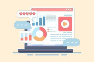 Content marketing concept, Website content performance analysis, Digital marketing strategy, SEO, Social media, Data analysis. illustration on background. vector