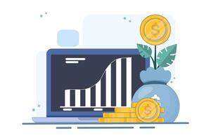 Digital financial growth concept, Online financial system analysis with computer or laptop, data analysis and monitoring on web report dashboard and business financial investment. Flat illustration. vector