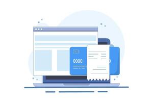 Concept of payment bill confirmed approved via payment card on laptop computer, electronic digital money invoice payment transaction successful, receipt completed, valid verified payment idea. vector