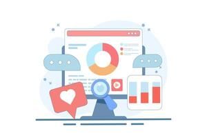 Content marketing concept, Website content performance analysis, Digital marketing strategy, SEO, Social media, Data analysis. illustration on background. vector
