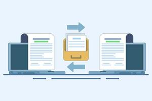 Document Collaboration concept, teamwork, online file exchange. Paper document file that regulates office contracts. illustration for banner, website, landing page, flyer. vector