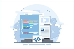 web design user interface prototype testing concept on local server. Website development, coding on Laptop screen, and Programming for landing page, web banner, mobile app. illustration. vector
