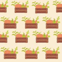 Seamless pattern of vegetables in a wooden box vector