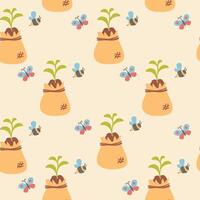 Seamless pattern of seedling in a bag vector