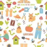 Seamless pattern garden hand drawn design vector