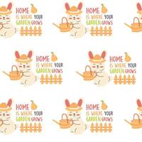Seamless pattern character garden rabbit hand drawn vector
