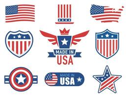 Symbols of America. Patriotic symbols associated with the USA, including the flag and coats of arms vector