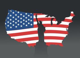 USA map with flag. USA outline image with national flag pattern and statue of liberty inside vector