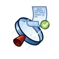 The search for the required document was successfully completed. An image of a magnifying glass and a document with a green check mark vector