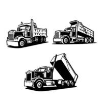 Monochrome of dump trucks isolated in white background vector