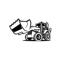 Backhoe loader monochrome isolated. Best for construction related industry vector