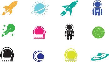 collection of space-themed icons arranged in rows vector