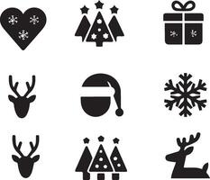 A collection of black-and-white Christmas-themed icons on a plain white background vector