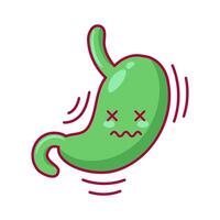 Stomach. Cute character in kawaii style. Diseased organ of the digestive system. Nausea, poisoning, vomiting. Health problems. For sticker, books, design element. Medical brochure template. vector