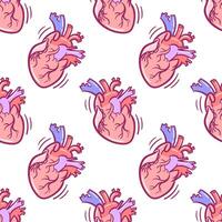 A detailed, hand-drawn illustration of a realistic anatomical heart in a doodle style. This sketch seamless pattern can be used as a For wallpaper, fabric, packaging, background vector