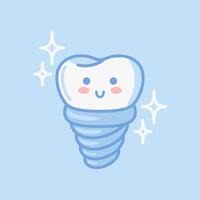 Adorable dental implant character designed in kawaii style. This illustration features a flat design, perfect for stickers, books, or as a design element. Ideal for medical brochure templates. vector