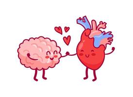 Balance between heart and brain, cute kawaii characters. The concept of harmony of mind and feelings. illustration in flat style for banner, poster, card. vector