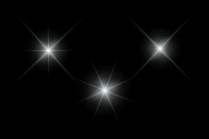 light effects, sunlight lens flare, glowing ray beams, sparkling starsicon on black background. vector