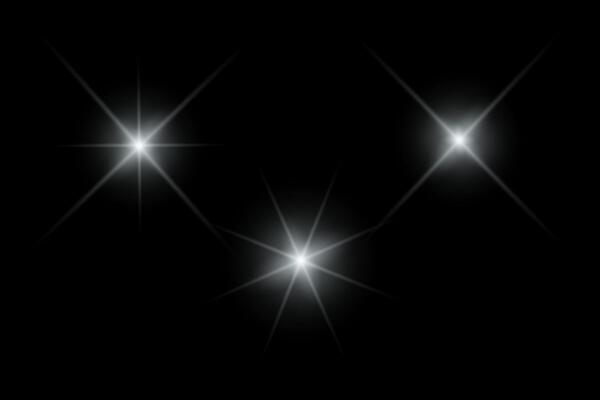 light effects, sunlight lens flare, glowing ray beams, sparkling starsicon on black background.