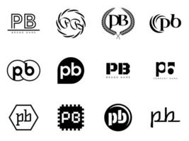 PB logo company template. Letter p and b logotype. Set different classic serif lettering and modern bold text with design elements. Initial font typography. vector