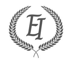 Initial letter E and I, EI monogram logo design with laurel wreath. Luxury calligraphy font. vector