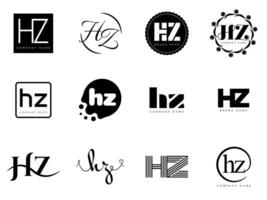 HZ logo company template. Letter h and z logotype. Set different classic serif lettering and modern bold text with design elements. Initial font typography. vector