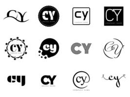 CY logo company template. Letter c and y logotype. Set different classic serif lettering and modern bold text with design elements. Initial font typography. vector