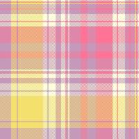 Ragged fabric background pattern, purchase check textile. Asymmetric seamless tartan texture plaid in pastel and light yellow colors. vector