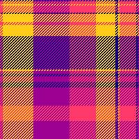 Brazil check tartan seamless, other fabric texture. Fluffy background textile plaid pattern in yellow and magenta colors. vector