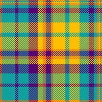 Vintage fabric plaid background, scrapbooking check textile tartan. Eps seamless pattern texture in teal and golden poppy colors. vector
