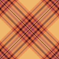 Scotland texture fabric check, folded seamless textile. Countryside pattern plaid background tartan in orange and red colors. vector