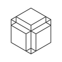 Cube logo, geometric design. Monochrome box logotype company, trendy techno emblem in isometric line style. vector