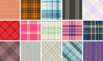 A plaid textile set with striped and check patterns, perfect for rustic shirts, trendy fabric prints, or classic wallpaper. vector