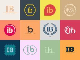 IB logo company template. Letter i and b logotype. Set different classic serif lettering and modern bold text with design elements. Initial font typography. vector