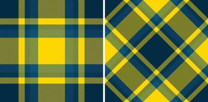 texture background of textile check fabric with a seamless tartan pattern plaid. Set in dark colors for garment industry trends. vector