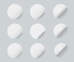 Set of round white stickers with curled corner and shadows. illustration vector