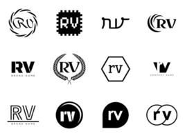 RV logo company template. Letter r and v logotype. Set different classic serif lettering and modern bold text with design elements. Initial font typography. vector