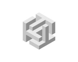 Cube logo, geometric design. Box logotype company, trendy tech emblem in pixel style. vector