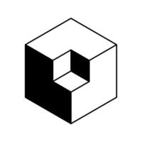 Cube logo, geometric design. Black and white Box logotype company, trendy techno emblem in isometric 3D style. vector
