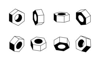 Nut in various angles design. Black and white template for icon or logo. vector