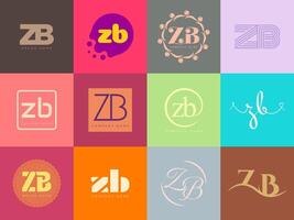 ZB logo company template. Letter z and b logotype. Set different classic serif lettering and modern bold text with design elements. Initial font typography. vector