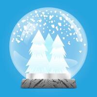 crystal New Year's ball with fir trees on a marble stand vector