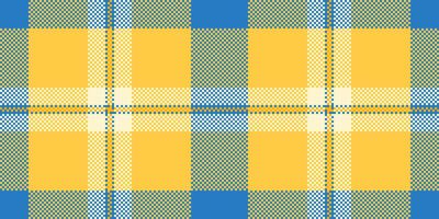 Carnival tartan pattern , tradition fabric background seamless. Reel plaid check textile texture in amber and cyan colors. vector
