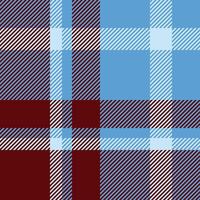 Cotton check texture background, 1950s tartan pattern. Age fabric plaid seamless textile in cyan and red colors. vector
