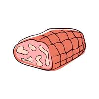 Sliced meat roll of ham in a net in flat style. Perfect design for butcher shop, restaurant menu, food packaging, and culinary theme. Isolated on white background. vector