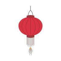 Red paper Chinese lantern single in flat style. Traditional decoration for Chinese New Year and lantern festival celebration, design element. Yuan Xiao Che. Isolated on white background. vector