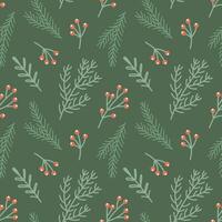 Seamless pattern with Christmas tree branches and rowan. Christmas background. vector