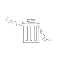 one line art trash can illustration. line art, one continuous line, simple, hand drawn and sketch style. for icons, symbols, signs or logos vector